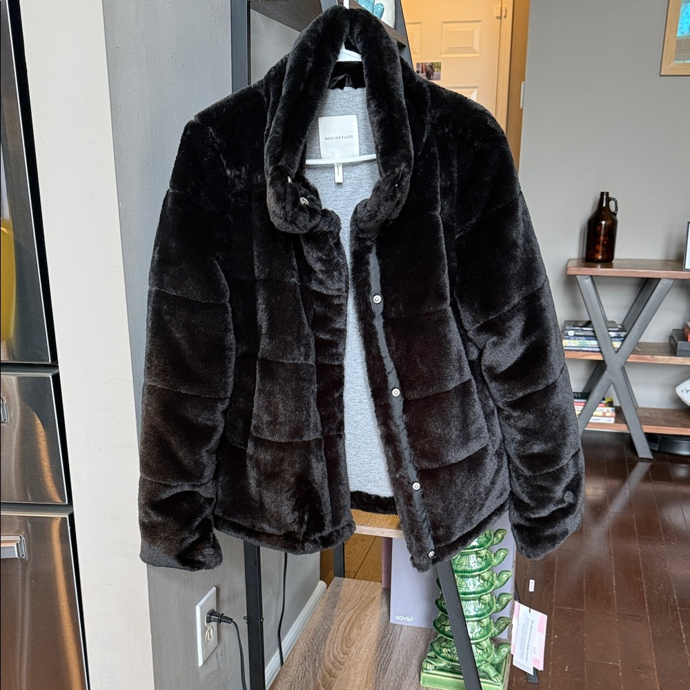 Avec Les Filles Black Plush Teddy Jacket
